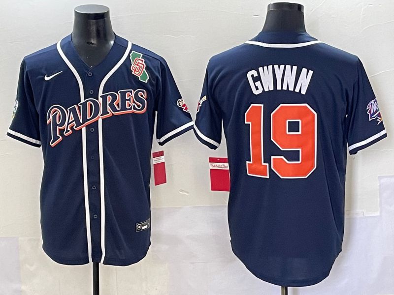 Men 2025 San Diego Padres 19 Gwynn Blue Throwback Game Nike MLB Jersey style 67